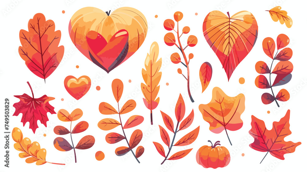 Heart decoration autumn season elements isolated 