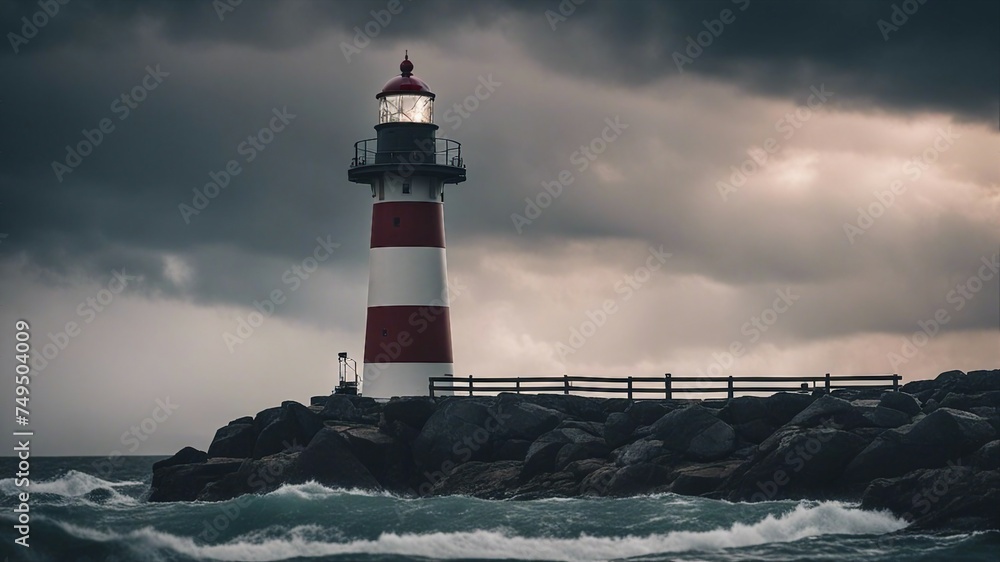 lighthouse at dusk Lighthouse In Stormy Landscape  Leader And Vision Concept 