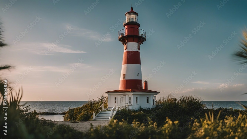 lighthouse at dusk  is actually a portal to a fairy realm that is filled with enchanting creatures  