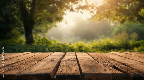 Wooden top table with nature background