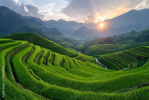 Rice fields on terraced photo