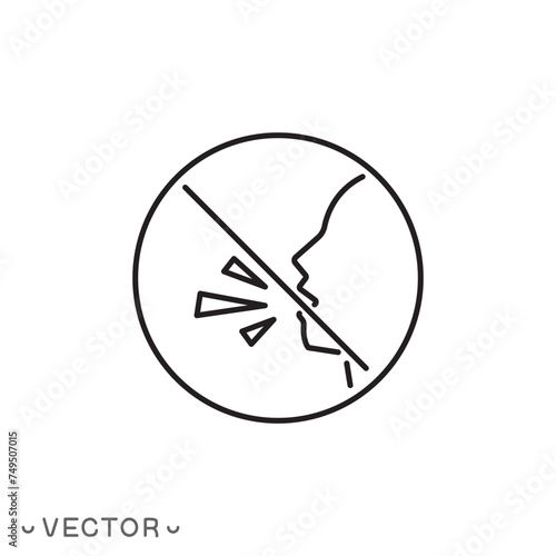 don't speak icon, talk forbidden, please silence, thin line symbol isolated on white background, editable stroke eps 10 vector illustration