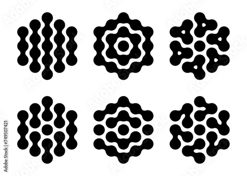 Molecule connected circles as chain of atoms. Science innovation metaball dot pattern. Laboratory grid network concept to study organic and mineral structure