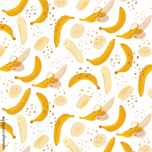Abstract pattern banana in flat style. Fresh Seamless pattern. Summer time print. For vape, juice or ice cream background.