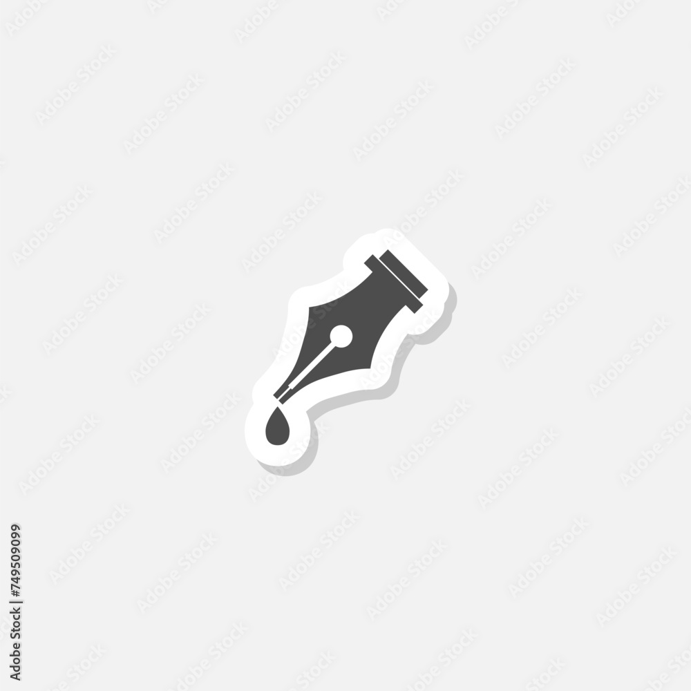 Fountain pen silhouette icon sticker isolated on gray background