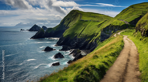 Road to Dunquin Pier with cliffs and vegetation
