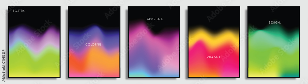 Abstract and colorful fluid and wavy gradient mesh background set. Vibrant color gradation backdrop design. Suitable for poster, banner, cover, presentation, or catalog.