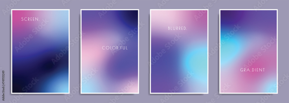 Blurred purple, pink, and blue color gradient background template set. Abstract and smooth color gradation backdrop. Suitable for banner, poster, flyer, catalog, or banner. Blurred purple, pink, and blue color gradient background template set. Abstract and smooth color gradation backdrop. Suitable for banner, poster, flyer, catalog, or banner.