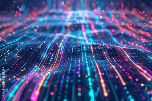 Abstract background with colorful lines and dots Depicting data flow or digital connectivity