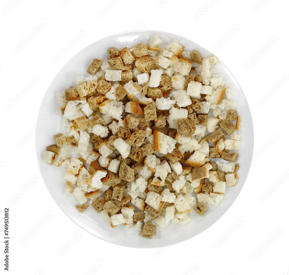 Tiny bread cubes isolated on white background. Tiny bread cubes isolated on white background.