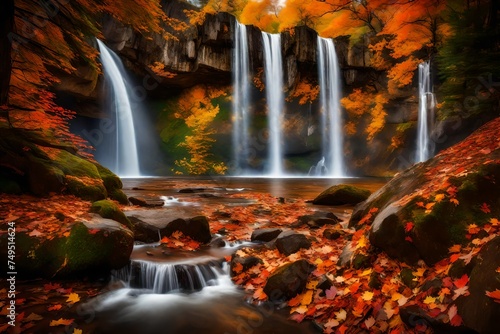 waterfall in autumn park generated by AI technology