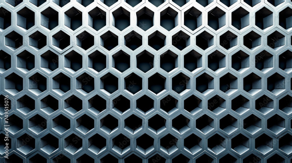 Silver Hexagonal Mesh Pattern with a Futuristic Metallic Texture Silver Hexagonal Mesh Pattern with a Futuristic Metallic Texture