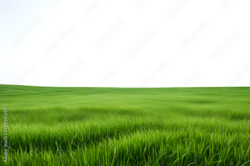 Green grass field isolated on white background, for montage product display. with clipping path