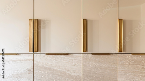 A modern wardrobe featuring brass handles that seamlessly blend with the design, enhancing its aesthetic appeal.
