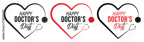 World happy Doctor's Day flat vector logo design, love heart doctors day.