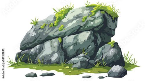 Rock mossy icon isolated on white background cartoon