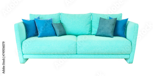 Modern Sky blue Sofa for living room interior. 3D render. PNG