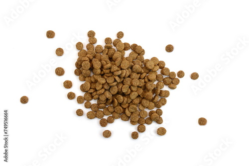 Pile of Dry Pet Food isolated on white background. Dog or cat food isolated.