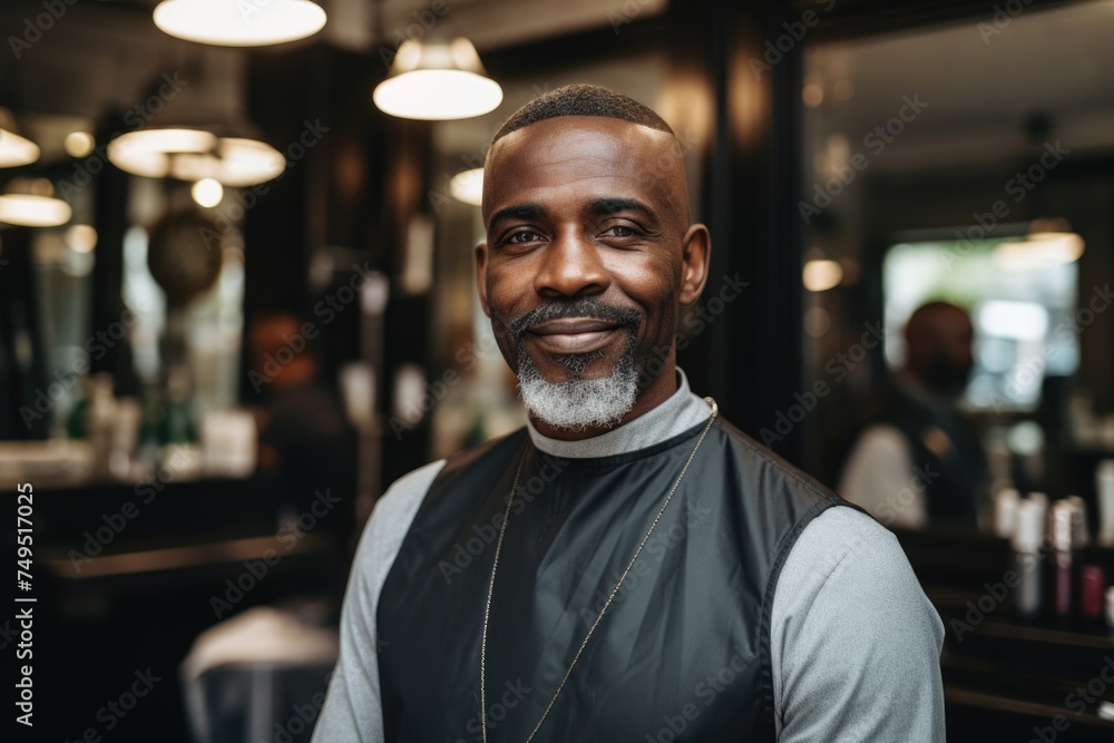 Confident African American Barber in Stylish Salon Confident African American Barber in Stylish Salon