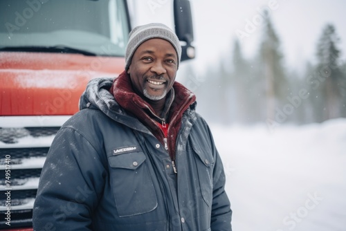 Smiling portrait of a middle aged male truck driver