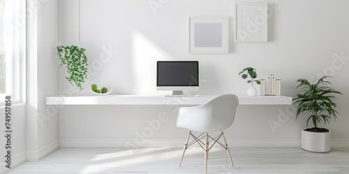 Stylish Modern Workspace With Natural Light And Minimalist Decor. Home office.