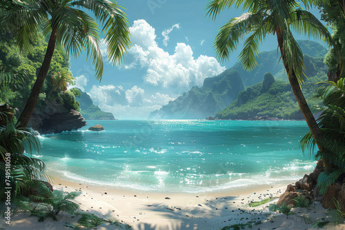 Palm trees on the shore of a tropical sea