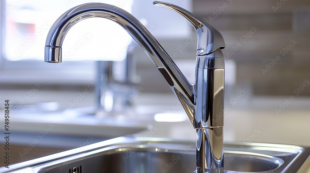 A sleek, modern kitchen faucet with a high arc and chrome finish, perfect for contemporary kitchens. A sleek, modern kitchen faucet with a high arc and chrome finish, perfect for contemporary kitchens.