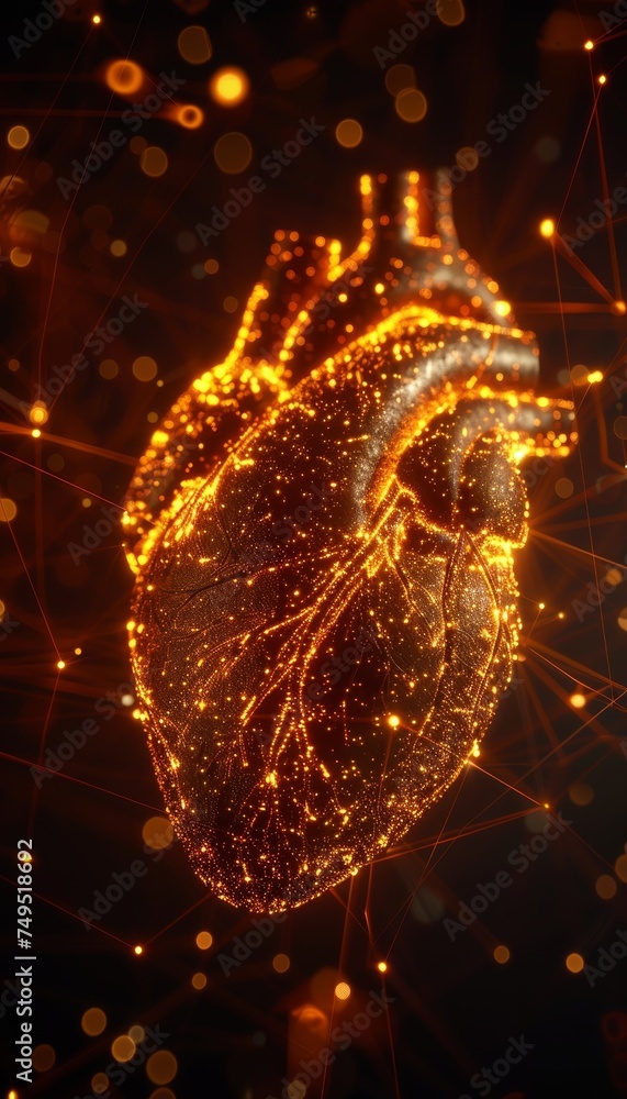 Cybernetic world  digital masterpiece capturing the vibrant essence of a human heart with technology
