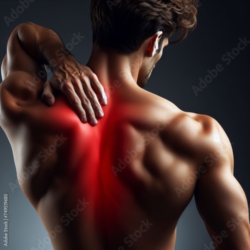 Man suffering from back pain. Pain in the spine and neck.