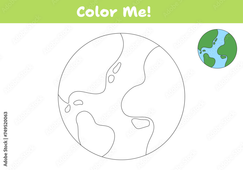 Color the Earth. Coloring book page for children. Vector illustration.