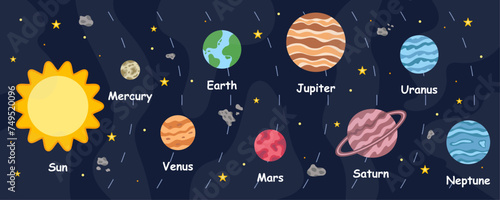 Solar system. Planets of the solar system in order. Vector illustration.