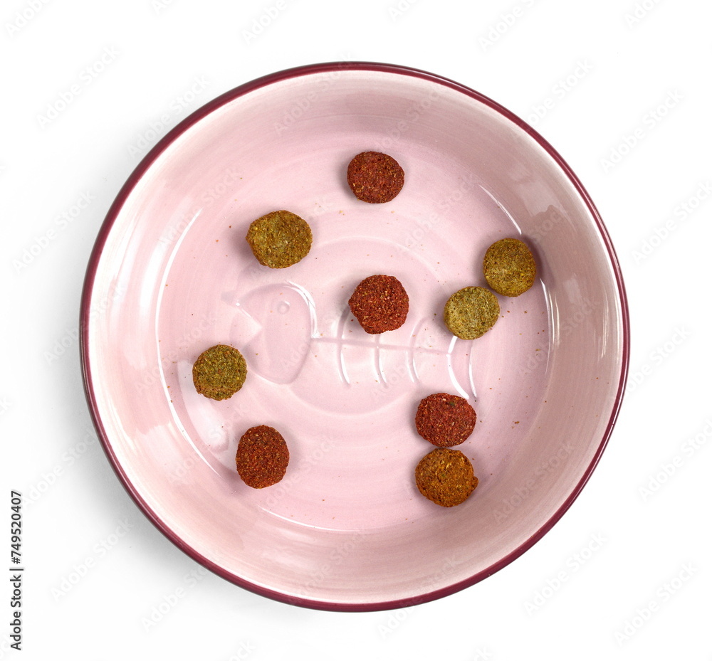 dry dog or cat food in a bowl isolated on white. dry dog or cat food in a bowl isolated on white.