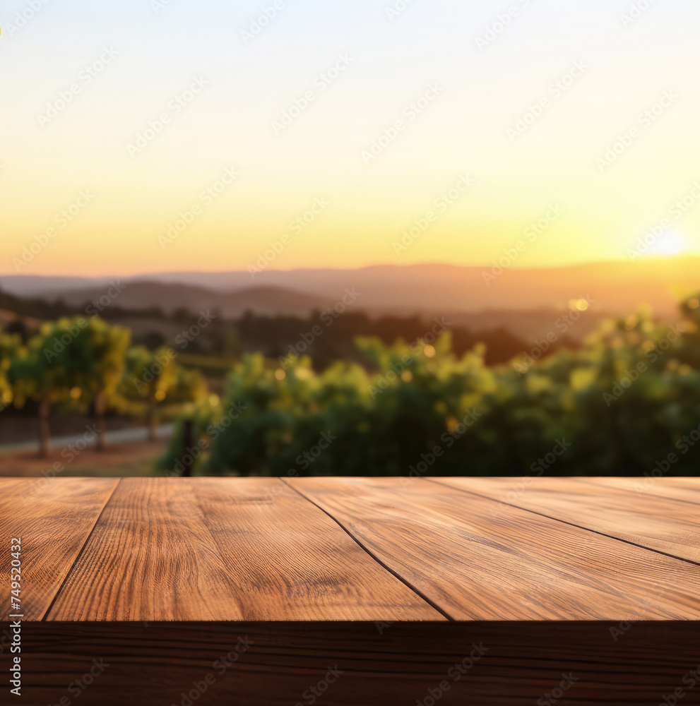 Empty wooden table for product demonstration and presentation on the background of a vineyard. The concept of harvest, winemaking. Mock up.Copy space. Empty wooden table for product demonstration and presentation on the background of a vineyard. The concept of harvest, winemaking. Mock up.Copy space.