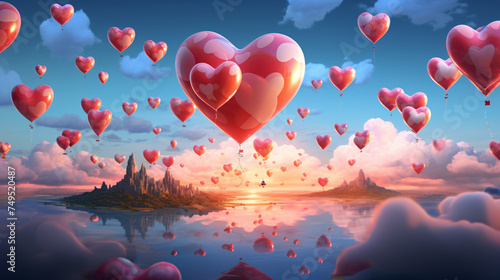 Surreal Symphony of Love Floating Hearts