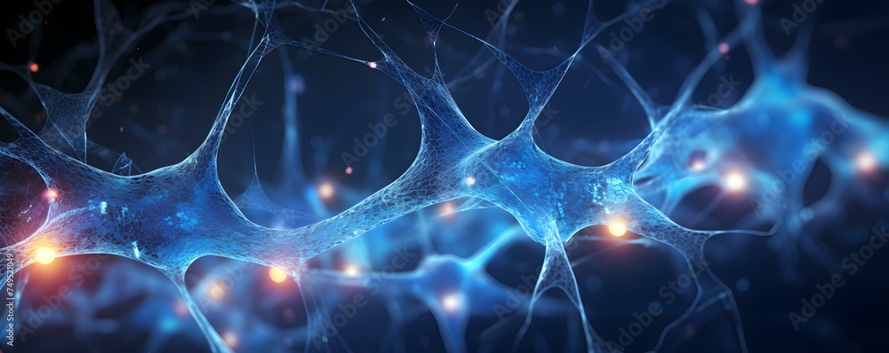 Electrifying neuronal network showcasing brains electrical activity in neuroscience and microbiology. Concept Neuronal Networks, Electrical Activity, Neuroscience, Microbiology, Brain - obrazy, fototapety, plakaty 