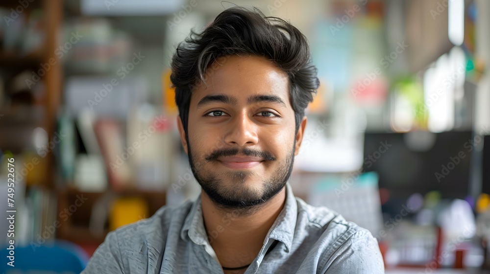 Portrait of an Indian man happily taking a selfie at work captured in a close-up shot. Concept Portraiture, Indian Culture, Selfie, Work Environment, Close-up Shot Portrait of an Indian man happily taking a selfie at work captured in a close-up shot. Concept Portraiture, Indian Culture, Selfie, Work Environment, Close-up Shot