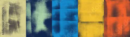 Colorful halftone textured posters collection. Grunge brush strokes and scratches. Fold paper templates.