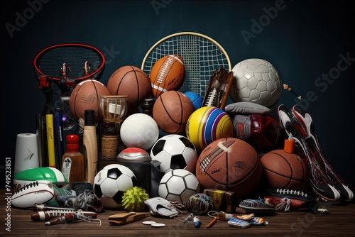 Different types of sport equipments