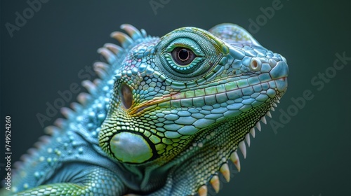 close up of a green iguana