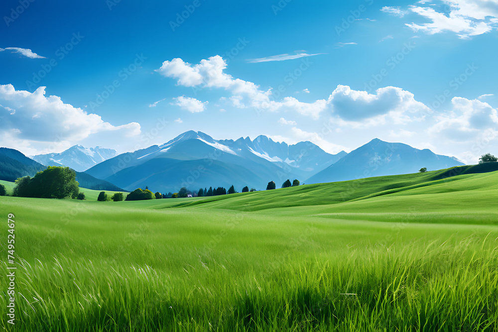 Green grass field with mountain isolated on white background, for montage product display. with clipping path Green grass field with mountain isolated on white background, for montage product display. with clipping path