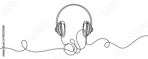Single line drawing of headphones. vector illustration. Continuous line drawing of headphones musical sound wave. photo