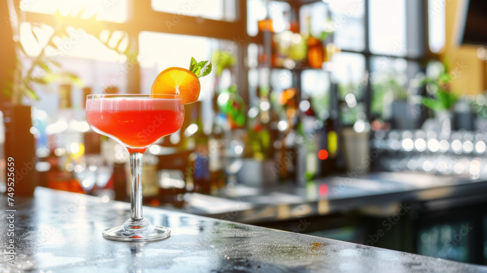 Red Daiquiri cocktail on bar counter Red Daiquiri cocktail on bar counter