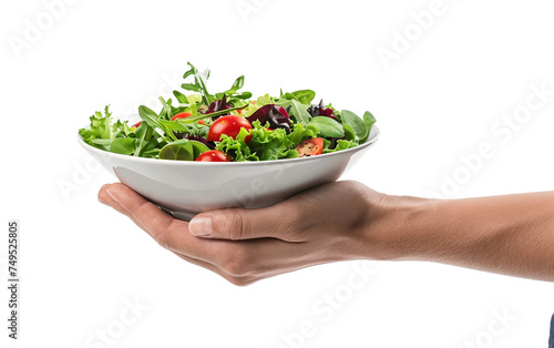 Hand Holding an Isolated Bowl of Fresh Salad Isolated on Transparent Background PNG.