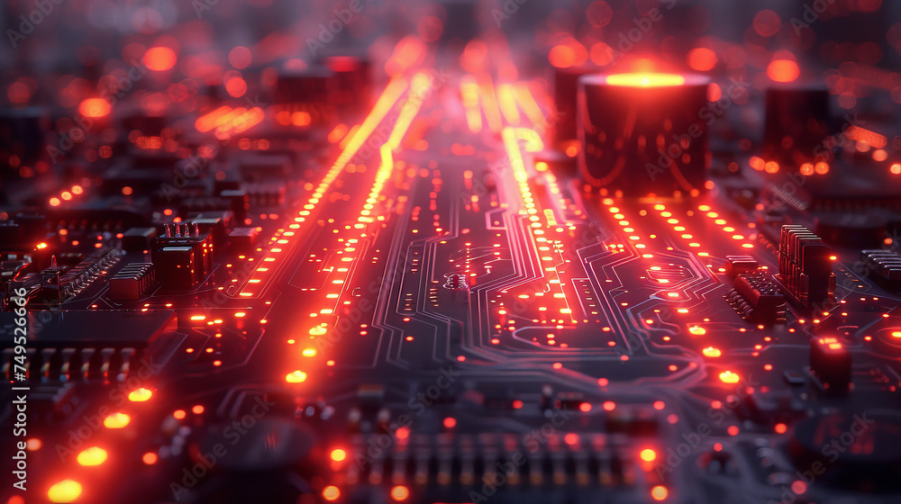 Fototapeta premium electronic multilayer red color printed circuit computer motherboard