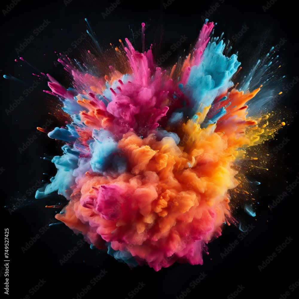 Obraz premium Explosion of colored powder on black background