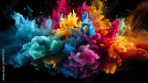 Explosion of colored powder on black background