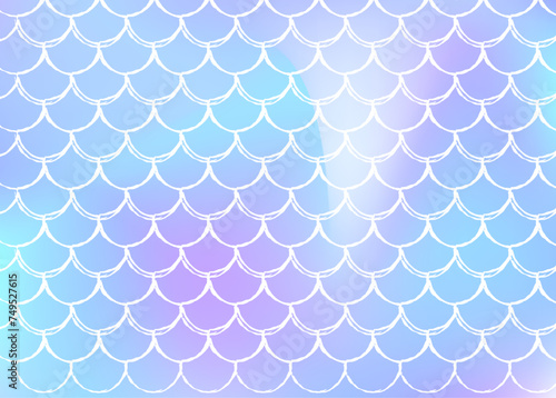 Gradient scale background with holographic mermaid. Bright color transitions. Fish tail banner and invitation. Underwater and sea pattern for girlie party. Creative backdrop with gradient scale.