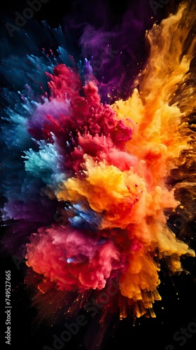 Explosion of colored powder on black background