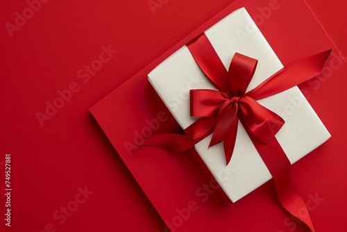 Elegant gift card mockup with a luxurious red ribbon on a minimalist background Showcasing sophistication and style