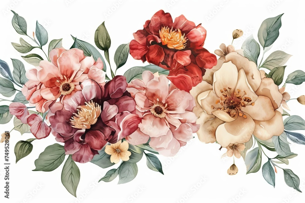 Luxurious floral arrangement in watercolor style Showcasing an opulent mix of flowers for elegant design projects